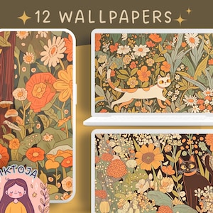 Cottagecore Cats wallpaper plants wallpaper cozy Wallpaper desktop Bundle boho wallpaper hygge background kawaii wallpaper cats and plants