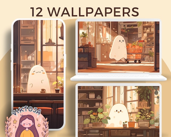 Ghost Lofi Wallpaper Set, Halloween (Digital Download