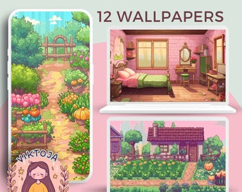 Pink Cottagecore Wallpaper: Kawaii Phone & Desktop Backgrounds (Digital Download)