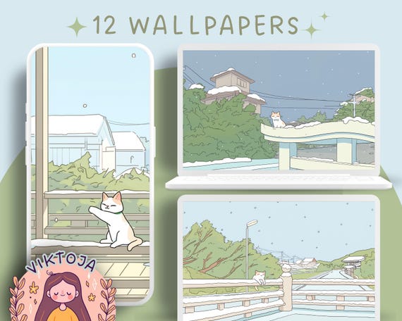 Christmas Cats Wallpaper: Kawaii Winter Screensaver Set (Digital Download)