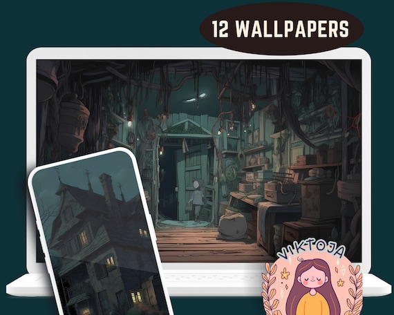 Spooky Anime Wallpaper: Haunted Mansion Background (Digital Download)