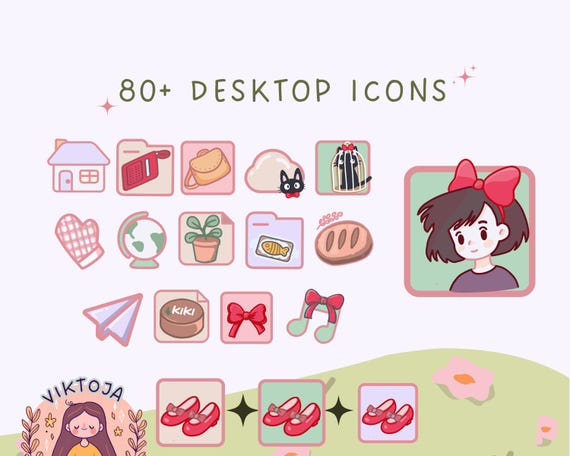 Little Witch Desktop Icons: Cozy Anime Theme (80 PNG & ICO)