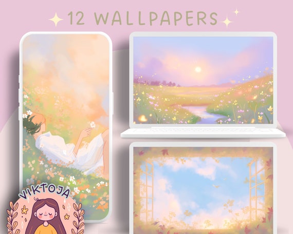 Pastel Meadow Phone & Desktop Wallpaper Set (Digital Download)