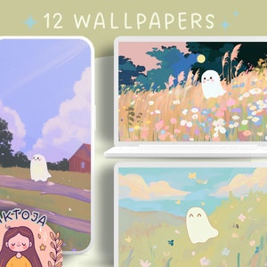 Ghostie Cute ghosts wallpaper halloween wallpaper lofi wallpaper plants wallpapers wallpaper aesthetic desktop wallpaper cute wallpaper boho