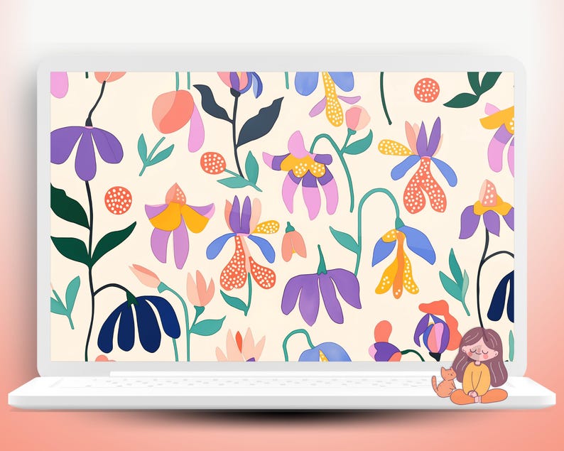 Computer Floral Design Floral Desktop Wallpaper: Graphic Flower Backgrounds (digital Download ...