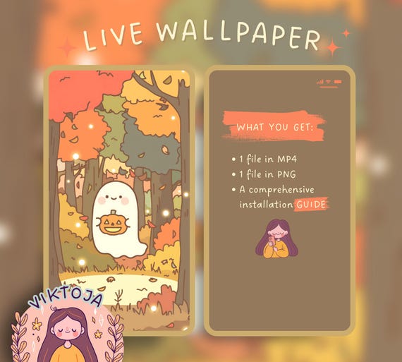 Kawaii Ghost Live Wallpaper: Hygge Halloween Phone Background (MP4 & PNG)