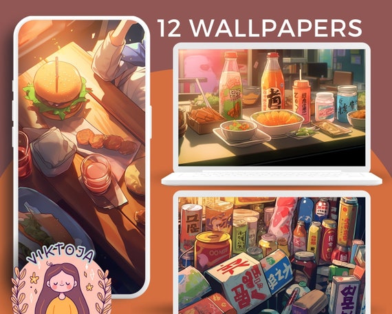 Anime Food Wallpaper Set | Phone & Desktop Backgrounds (Digital Download)