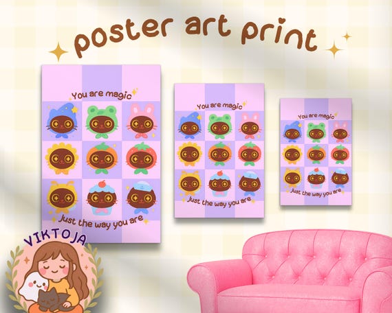 Kawaii Cat Poster: You Are Magic Pastel Checkerboard Print