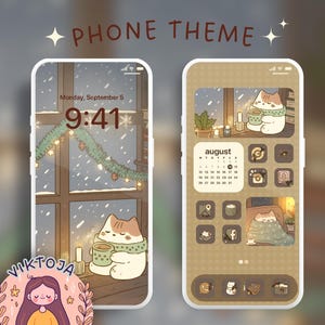 Kawaii Weihnachten Katze 3 Handy Thema iOS Thema android Thema niedliche Telefon-Icons Urlaub Hintergrundbild Kawaii Winter Ipad Thema Tablet Wallpape