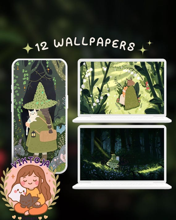 Forest fairy Wallpaper Set: woodland whimsical (Digital Download)