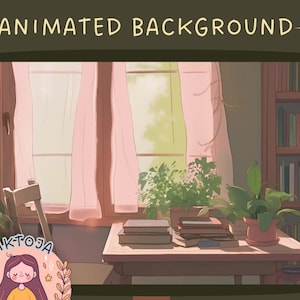 Vtuber Animated Background for Twitch, Cozy lofi studio anime, cute stream overlay, looped background, cozy ambience, vtuber background