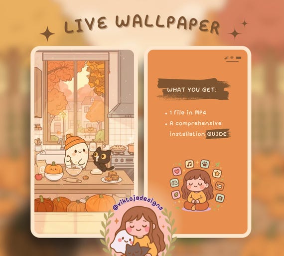 autumn prep Cat Live Wallpaper: Kawaii Hygge iOS/Android (MP4)