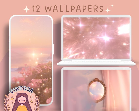 Ethereal Pink Flower Wallpaper Set, Mobile & Desktop (Digital Download