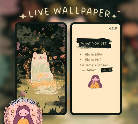 Floating Kitty Live Wallpaper: Kawaii iOS/Android (MP4 & PNG)