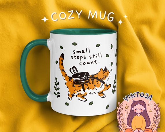 Kawaii Cat Ceramic Mug: Inspirational Quote, Cozy Gift
