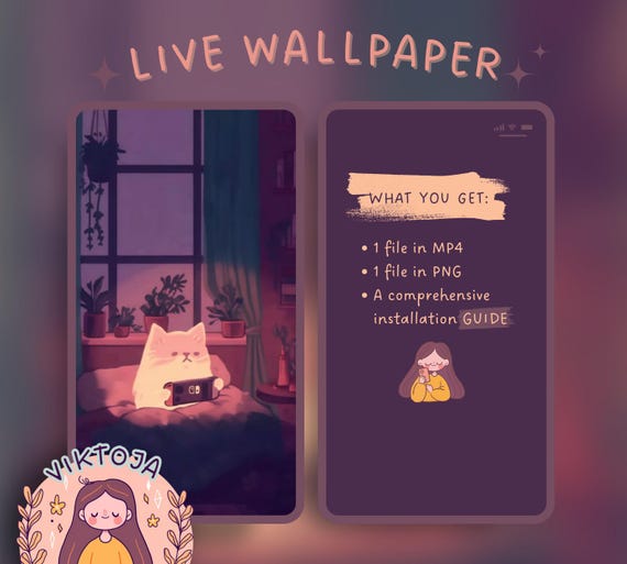 Gamer Kitty Live Wallpaper: Kawaii Phone Background (MP4 & PNG)