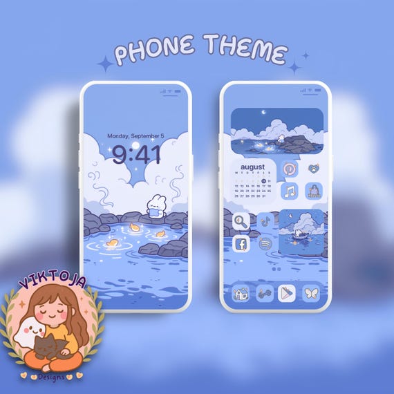 Blue Bunny Phone Theme: iOS & Android Icons (Digital Download)