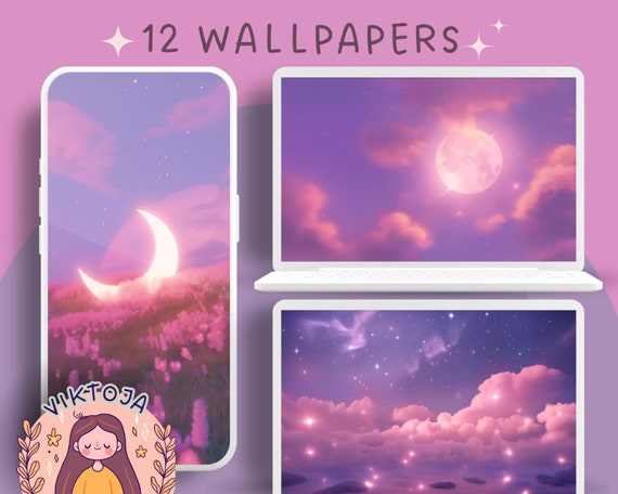 Pastel Moon Wallpaper Set: Lofi Anime Desktop Backgrounds (Digital Download)