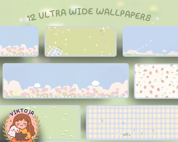 simple spring kawaii Ultrawide Wallpaper Set Desk Setup Desktop for 21:9 32x9