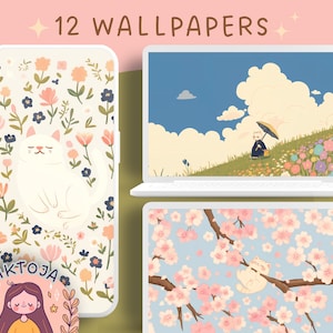 Quriky Spring Cat wallpaper sakura wallpaper books cozy Wallpaper desktop boho wallpaper kawaii wallpaper anime wallpaper cats and flower
