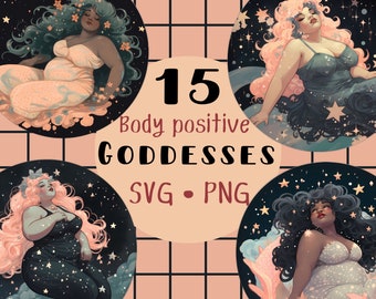 Body Positive zeemeermin clipart: 15 Goddess png en SVG (digitale download)