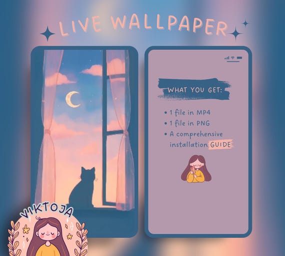 Cat in Window Live Wallpaper: Kawaii Hygge iOS/Android (MP4 & PNG)