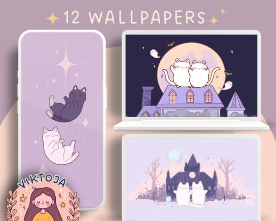 Halloween Cat Wallpaper: Autumn Cozy Screensaver (Digital Download)