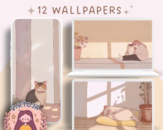 Cozy Cats Wallpaper Bundle: Desktop & Mobile (Digital Download)