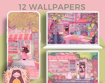 Pink Shop Wallpaper: Kawaii Desktop & Phone Backgrounds (Digital Download)