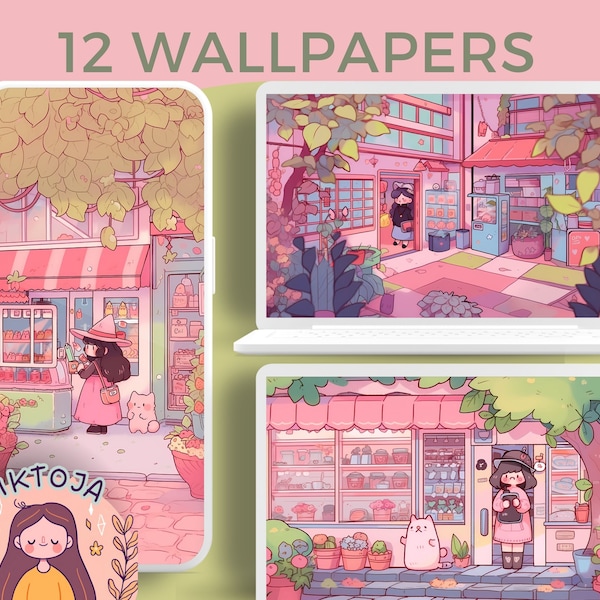Tapeta Pink Shop: Kawaii na pulpit i telefon (do pobrania w wersji cyfrowej)