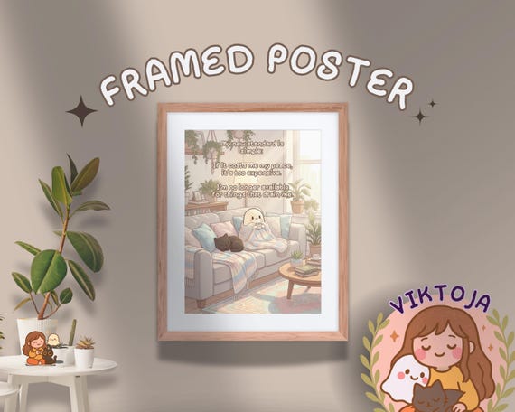 Cozy Cat & Ghost Framed Poster: Mental Health Affirmation Art