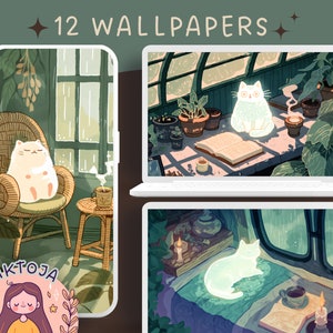 Cozy rain Cats wallpaper plants wallpaper books Wallpaper desktop Bundle boho wallpaper kawaii Instant Download anime wallpaper cats ipad