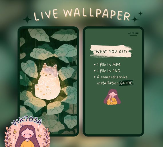 Glowing Kitty Live Wallpaper: Kawaii iOS/Android Background (MP4 & PNG)