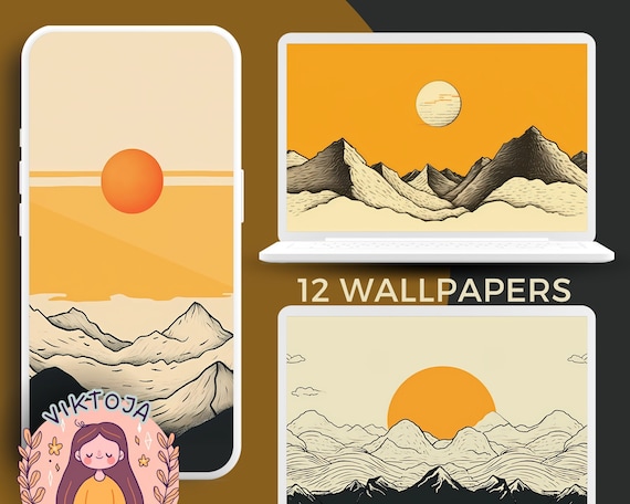 Boho Landscape Wallpaper Set: 12 Abstract Desktop Backgrounds (Digital Download)