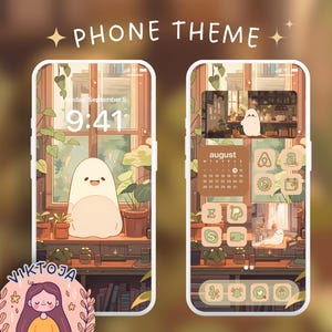 Lindo tema de teléfono fantasma 2, tema de iOS, tema de Android, lindos íconos de teléfono, fondo de pantalla de Halloween, tema kawaii, tema de iPad, fondo de pantalla de tableta de otoño