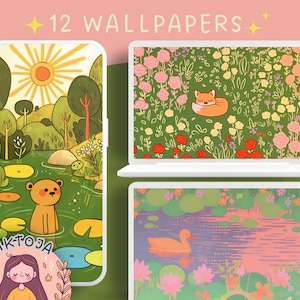 Flower animals Wallpaper cozy wallpaper hygge desktop wallpaper cute screensaver kawaii background phone flower wallpaper cute Lock Screen