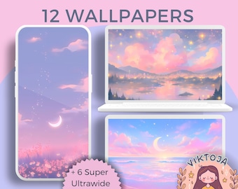 Pastel Meadow Wallpaper Set, Anime Desktop Backgrounds (Digital Download)