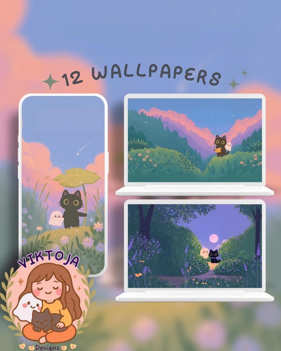 Cozy Fall Wallpaper Set: Soft Sky, Plants, Lofi Background (Digital Download)
