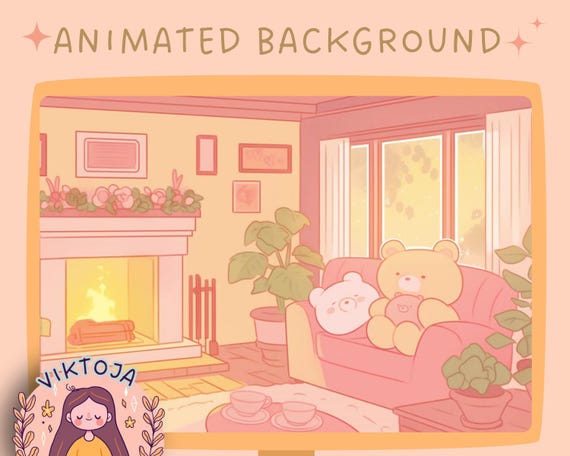 Cozy Winter Bear Animated Vtuber Background: Kawaii Lofi Stream Overlay (MP4)