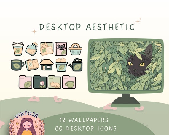Matcha wallpaper plants wallpaper flower cozy Wallpaper cats desktop Bundle boho wallpaper kawaii icons anime wallpaper desktop organizer