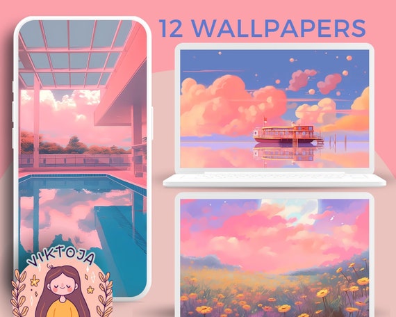 Pink Wallpaper Set, Dreamy Pastel Backgrounds (Digital Download)
