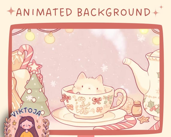 Cozy Christmas Vtuber Animated Background: Kawaii Lofi Stream Overlay (MP4)