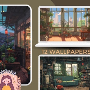 Studio Ghibli Inspired Anime Wallpaper Set: Cozy Interiors (Digital Download)
