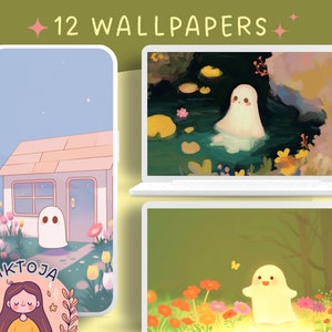 Ghostie Cute ghosts wallpaper halloween wallpaper lofi wallpaper plants wallpapers wallpaper aesthetic desktop wallpaper cute wallpaper boho