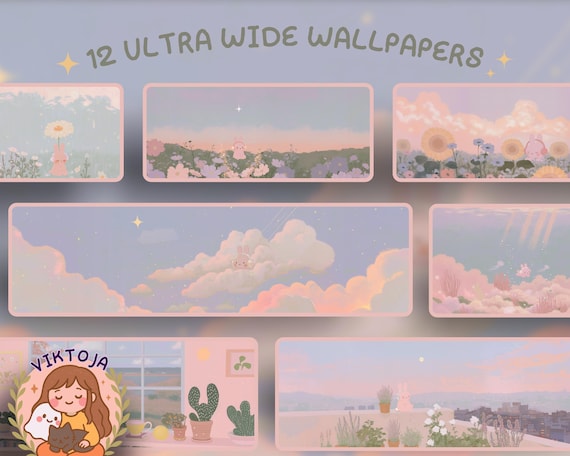 Pink Bunny Ultrawide pastel Wallpaper Set Desk Setup Desktop for 21:9 32x9