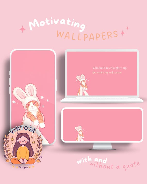 Cat Bunny Wallpaper Set, Phone Desktop Backgrounds (Digital Download