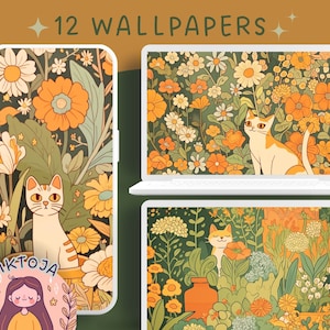 Cottagecore Cats wallpaper plants wallpaper cozy Wallpaper desktop Bundle boho wallpaper hygge background kawaii wallpaper cats and plants