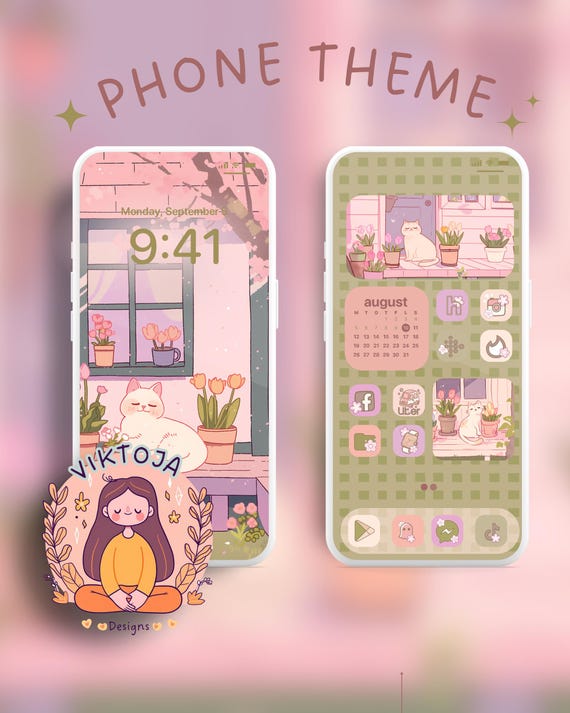 Sakura Cottage Phone Theme: Kawaii iOS Android Icons (Digital Download)