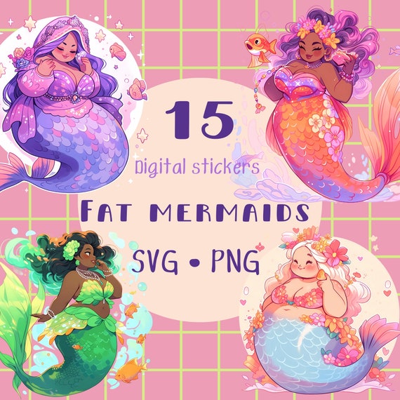 Curvy Mermaid Clipart: 15 Goddess PNG & SVG Graphics (Commercial Use)