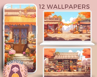 Pumpkin Wallpaper autumn wallpaper halloween desktop wallpaper cozy screensaver kawaii background phone wallpaper fall Lock Screen